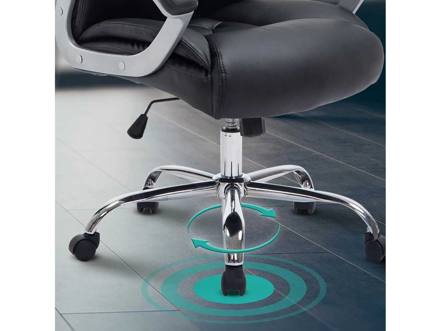 Chaise de bureau - Similicuir & Métal chromé - Noir - XXL Rodeo