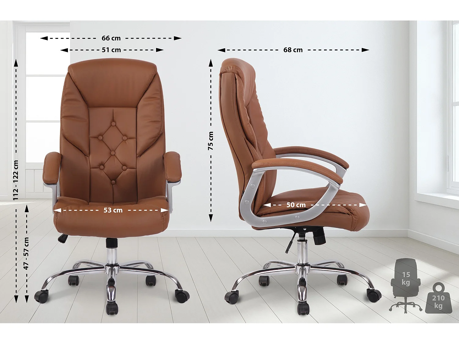 Chaise de bureau - Similicuir & Métal chromé - Marron clair - XXL Rodeo