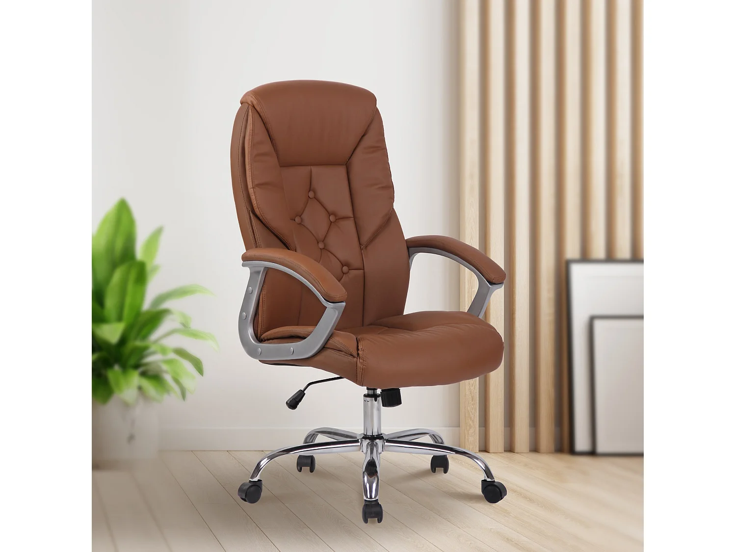 Chaise de bureau - Similicuir & Métal chromé - Marron clair - XXL Rodeo