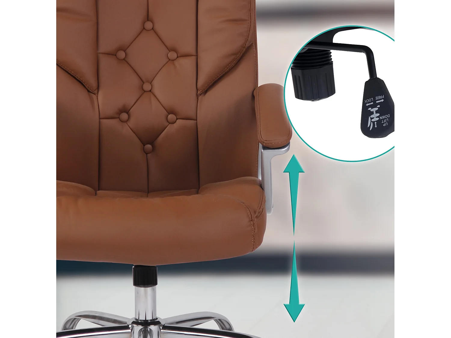 Chaise de bureau - Similicuir & Métal chromé - Marron clair - XXL Rodeo