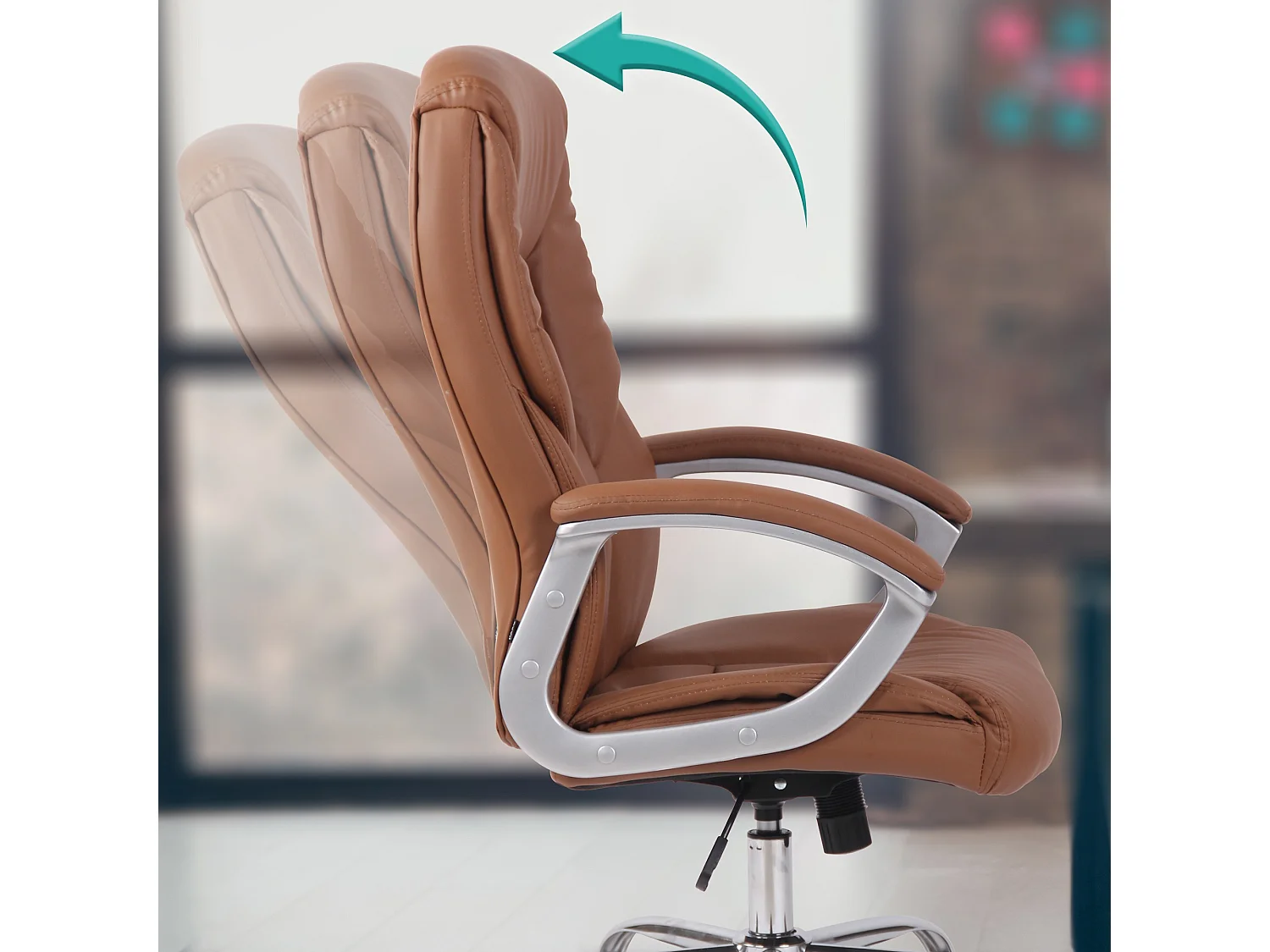 Chaise de bureau - Similicuir & Métal chromé - Marron clair - XXL Rodeo