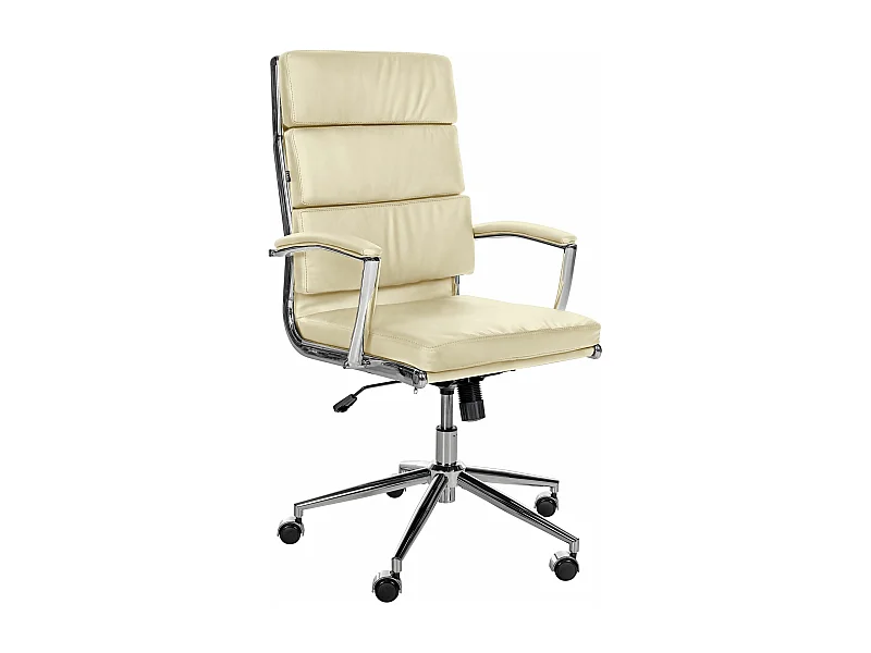 Chaise de bureau - Véritable cuir & Métal chromé - Crème - Cleveland