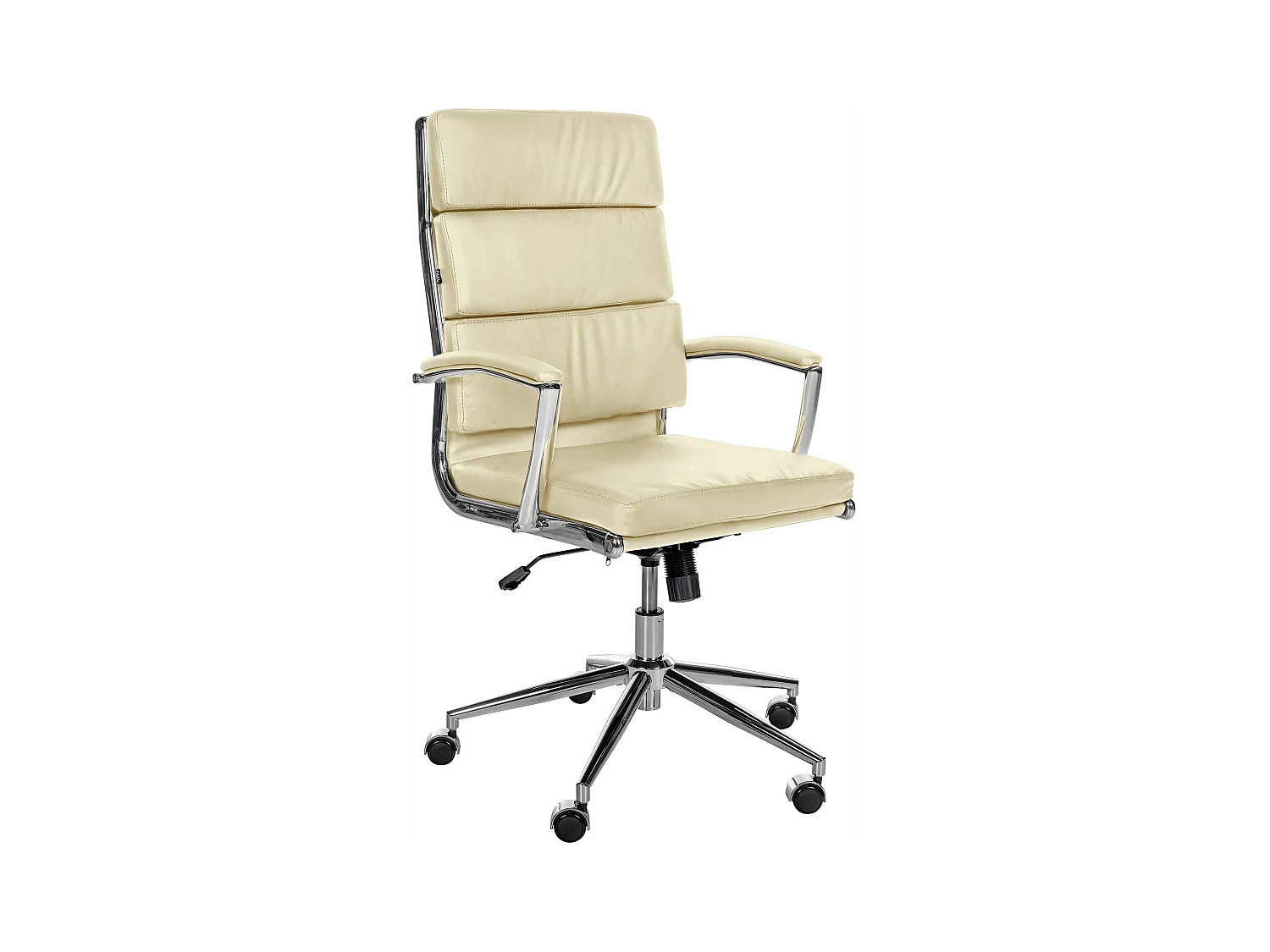 Chaise de bureau - Véritable cuir & Métal chromé - Crème - Cleveland
