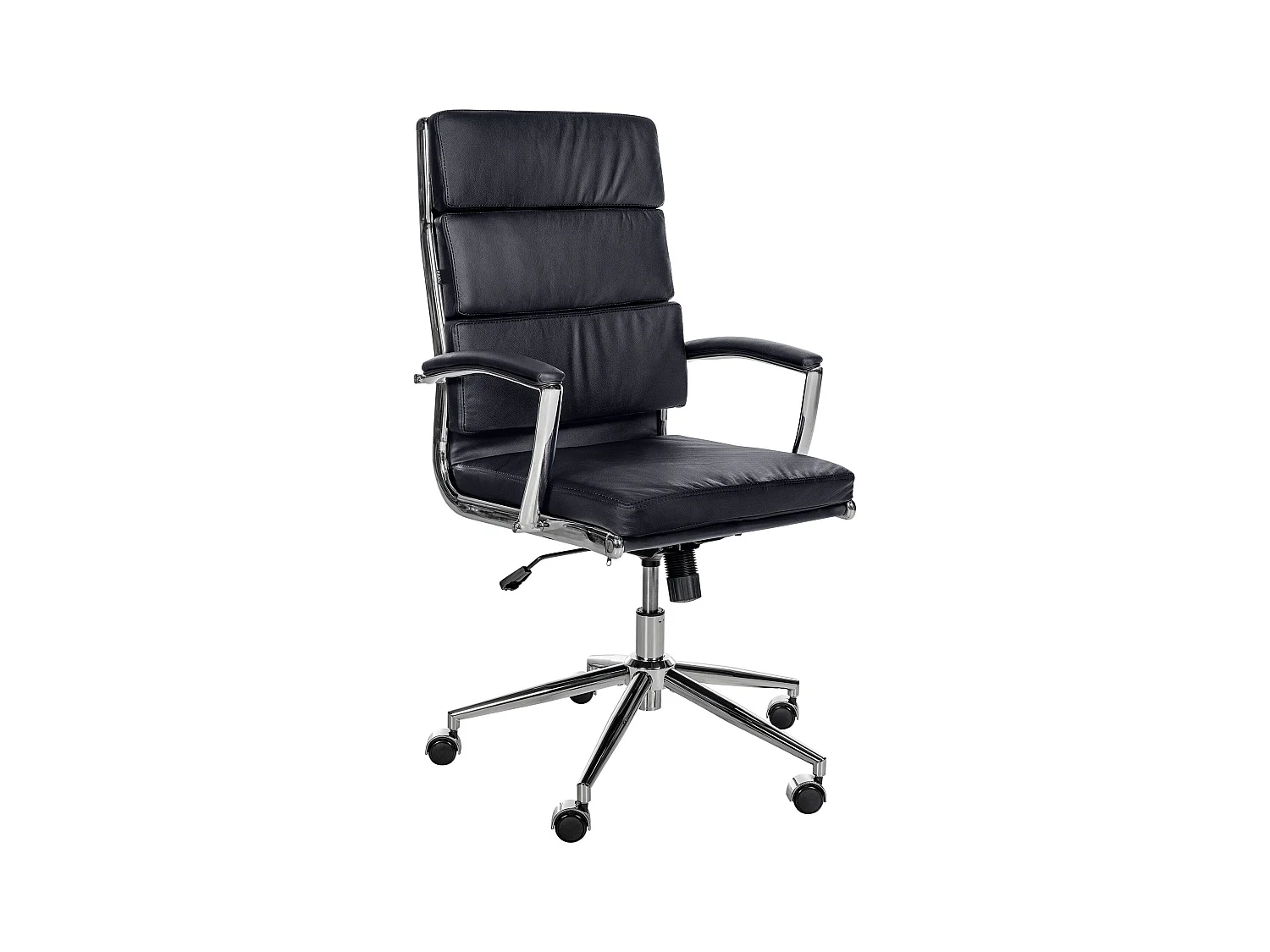 Chaise de bureau - Véritable cuir & Métal chromé - Noir - Cleveland