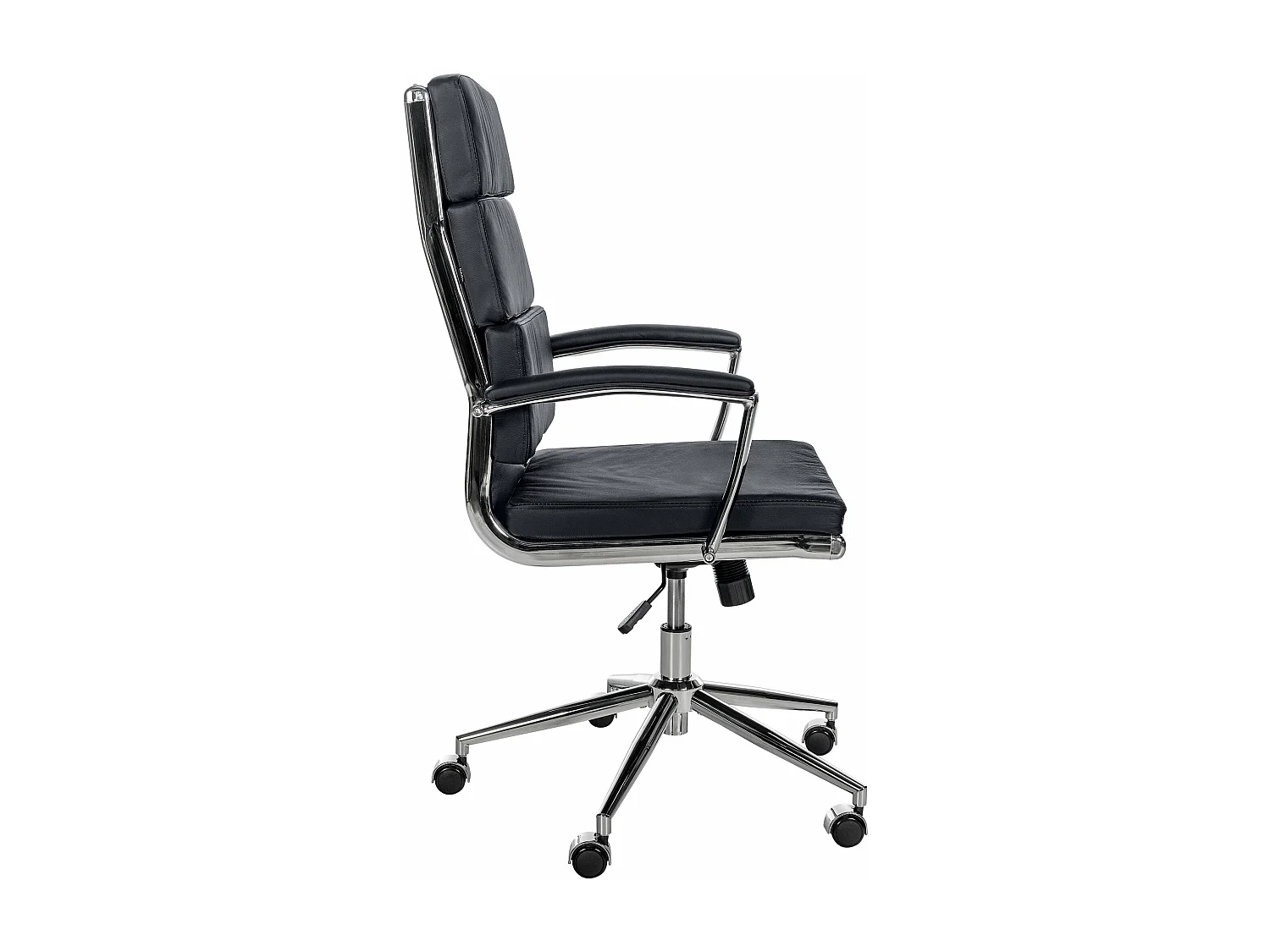 Chaise de bureau - Véritable cuir & Métal chromé - Noir - Cleveland