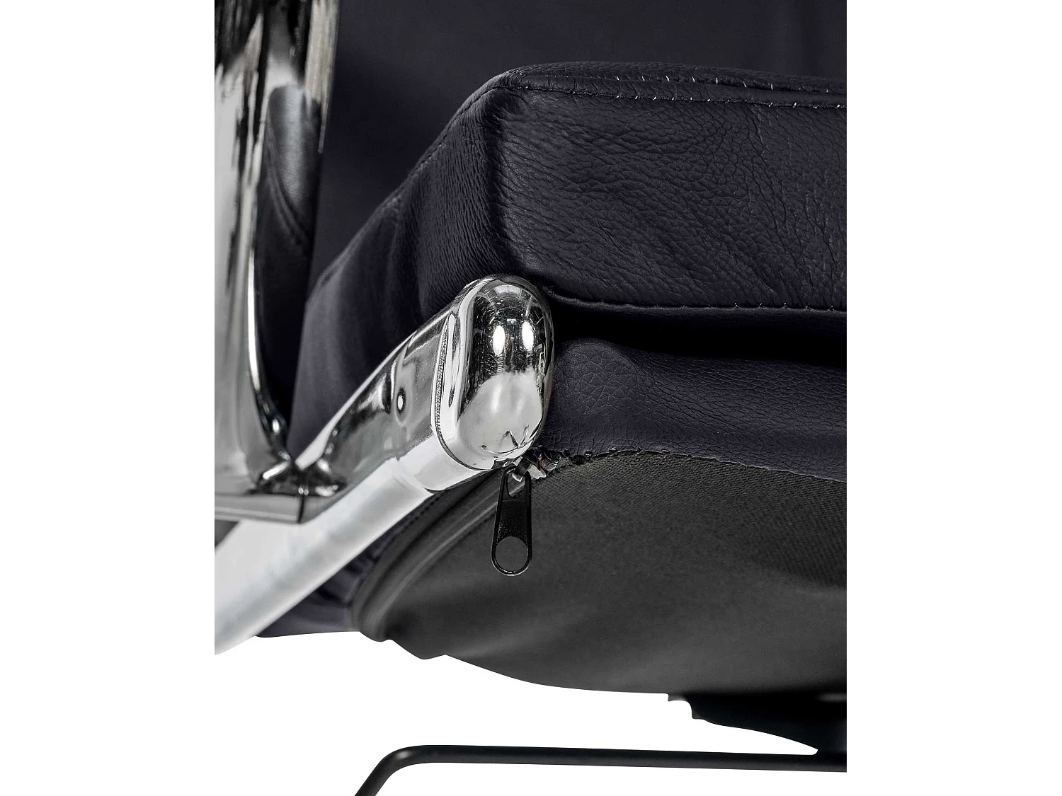 Chaise de bureau - Véritable cuir & Métal chromé - Noir - Cleveland