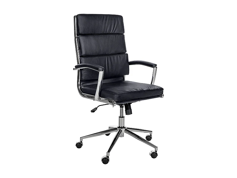 Chaise de bureau - Véritable cuir & Métal chromé - Noir - Cleveland