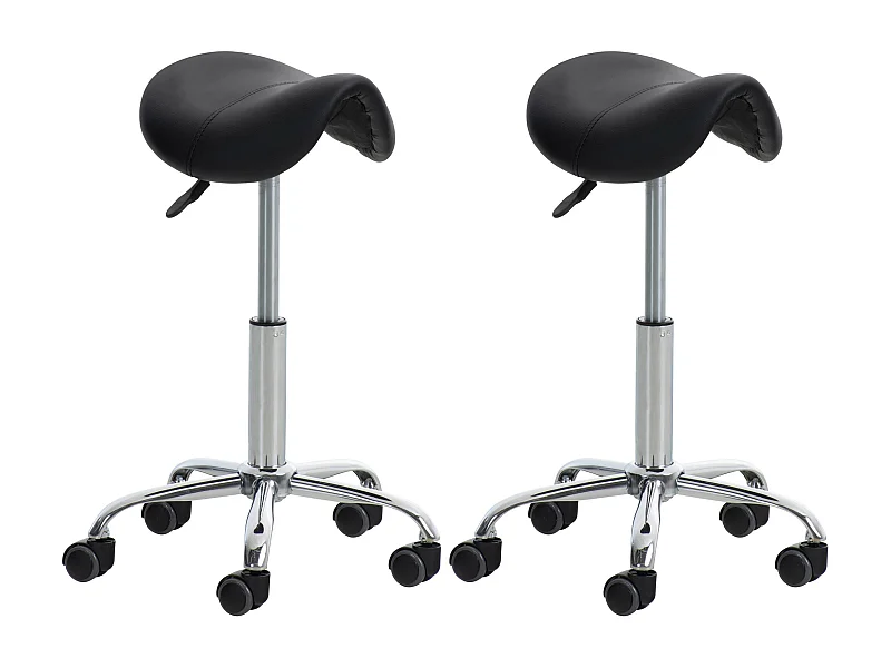 Lot de 2  Tabouret de bureau - Similicuir - Noir - Reno