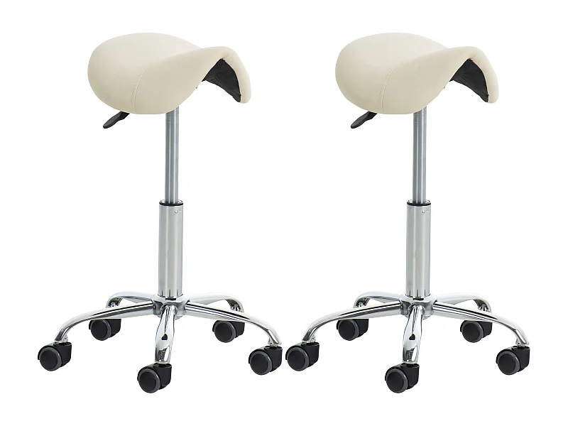 Lot de 2  Tabouret de bureau - Similicuir - Crème - Reno