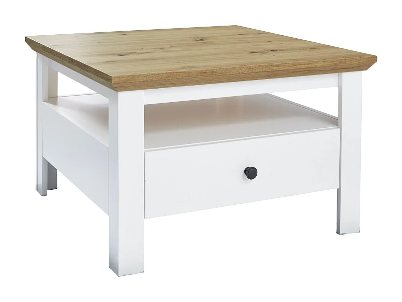 Sauler - Table basse en chêne Artisan-mélaminé blanc L-H-P : 70 - 46 - 70 cm