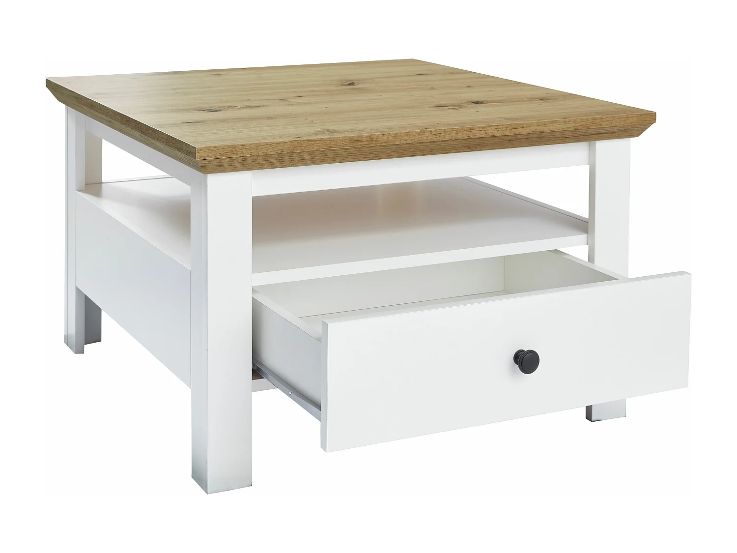 Sauler - Table basse en chêne Artisan-mélaminé blanc L-H-P : 70 - 46 - 70 cm