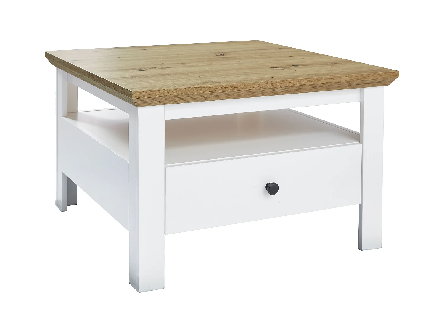Sauler - Table basse en chêne Artisan-mélaminé blanc L-H-P : 70 - 46 - 70 cm
