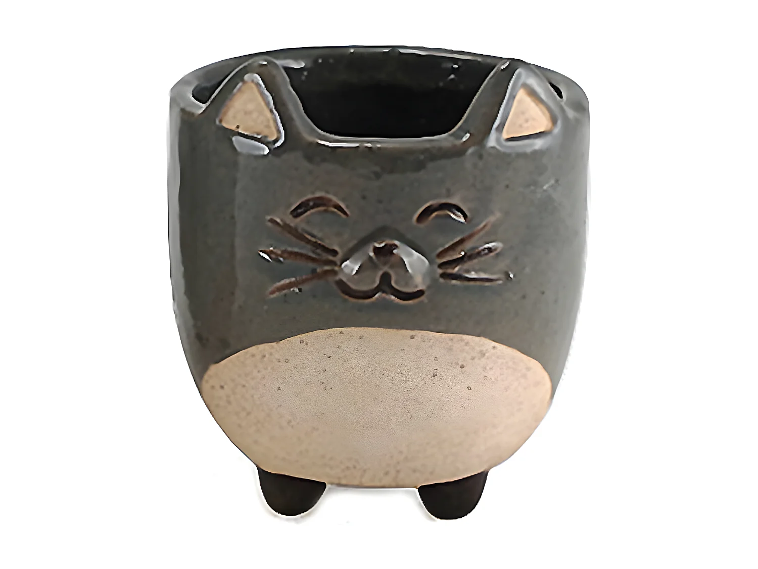 Petit cache pot chat gris 10 cm