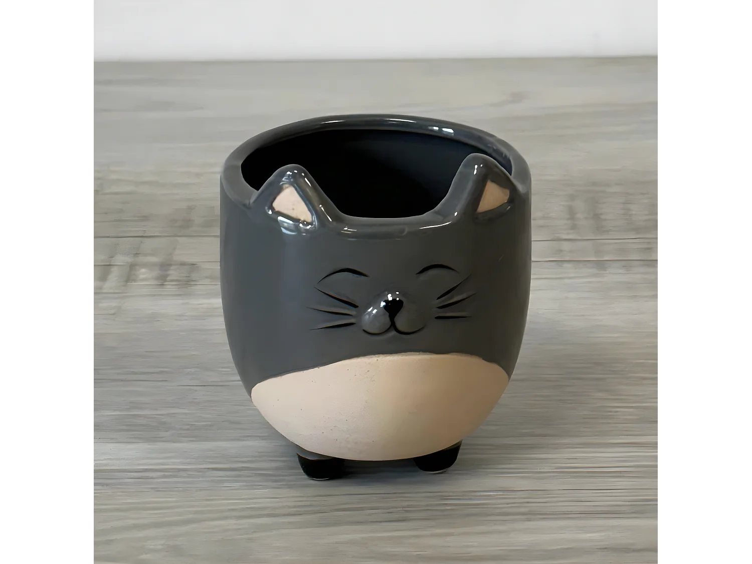 Petit cache pot chat gris 10 cm