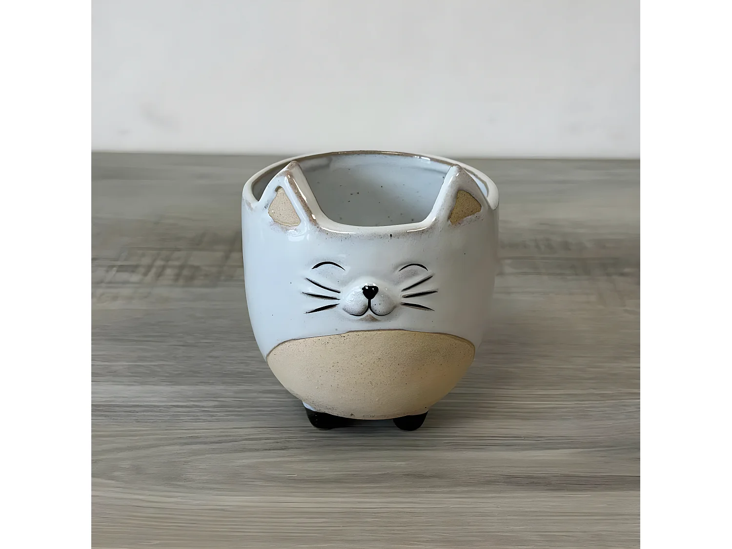 Petit cache pot chat blanc 12.5 cm
