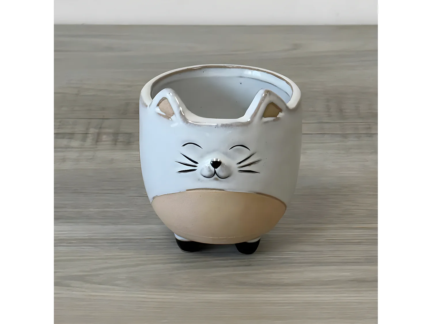 Petit cache pot chat blanc 10 cm