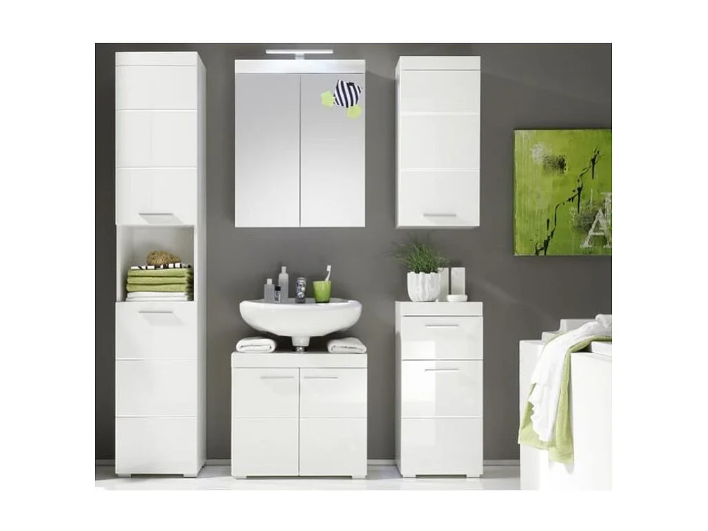 Colonne de salle de bain 2 portes blanc brillant Kelia 37cm