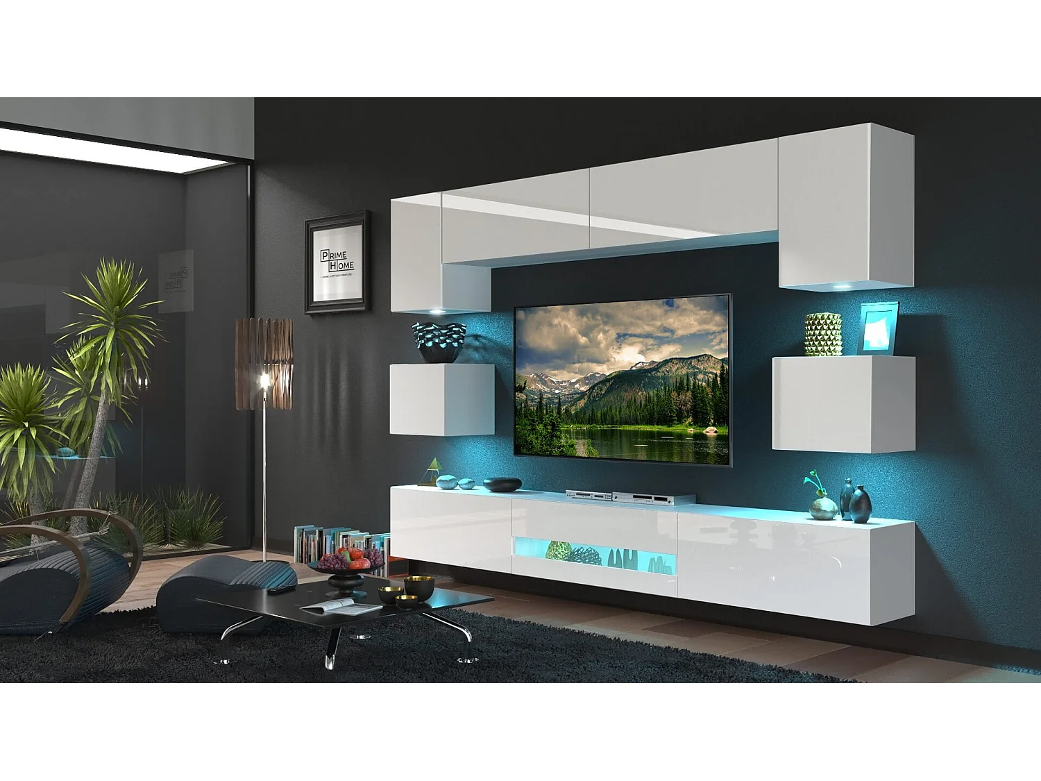 Ensemble meuble TV BESTA 257 cm - Couleur: Blanc