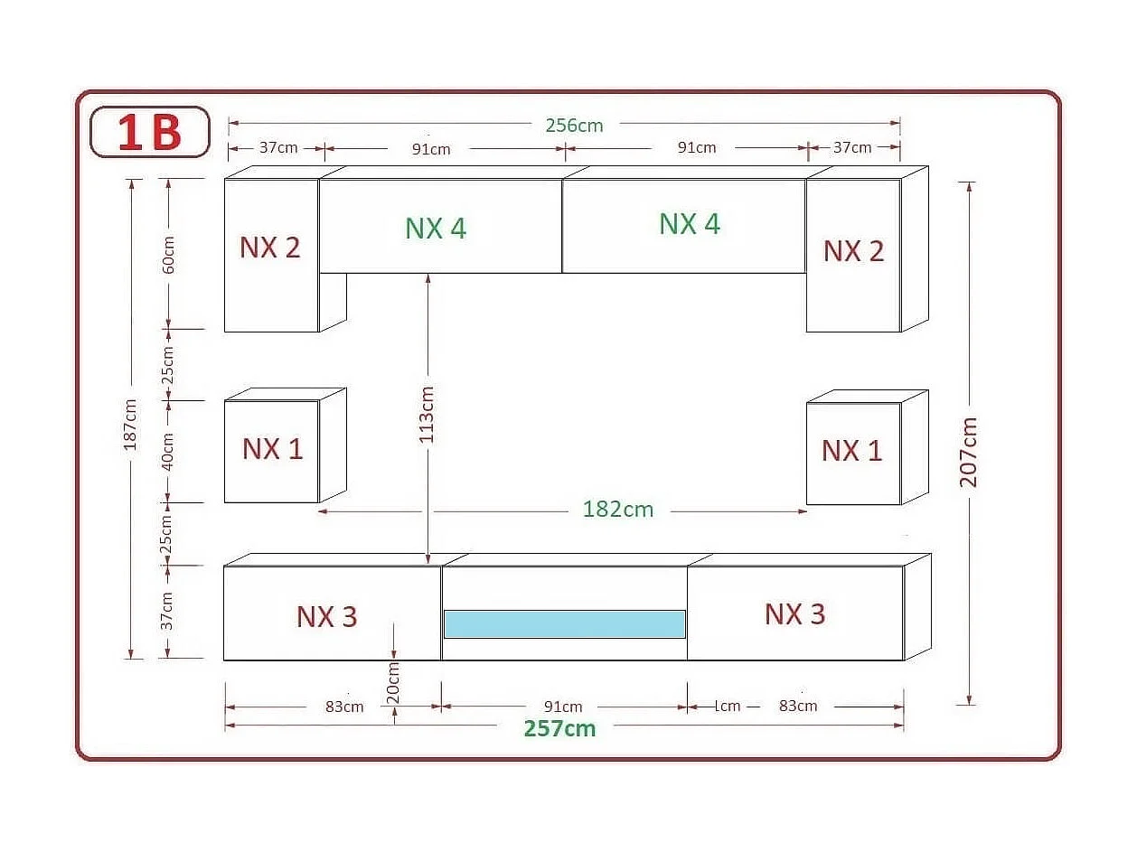 Ensemble meuble TV BESTA 257 cm - Couleur: Blanc