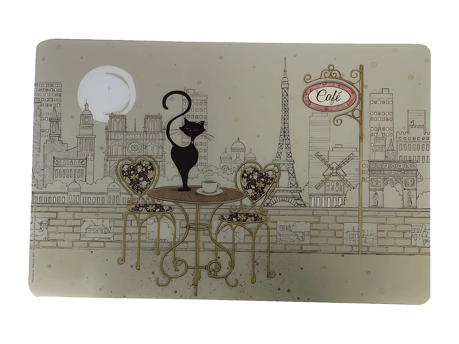 Set de table beige chat sur terrasse parisienne 43 cm