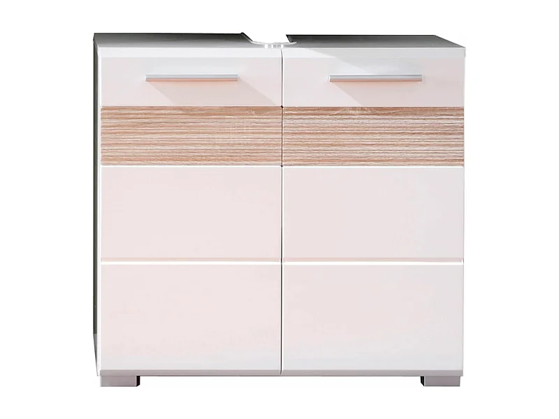 Ozem - Meuble sous-vasque mélaminé blanc/chêne clair L/H/P 60 / 56 / 34 cm