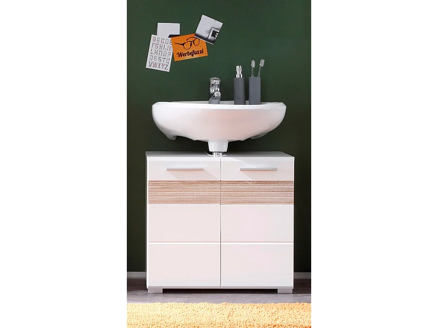 Ozem - Meuble sous-vasque mélaminé blanc/chêne clair L/H/P 60 / 56 / 34 cm