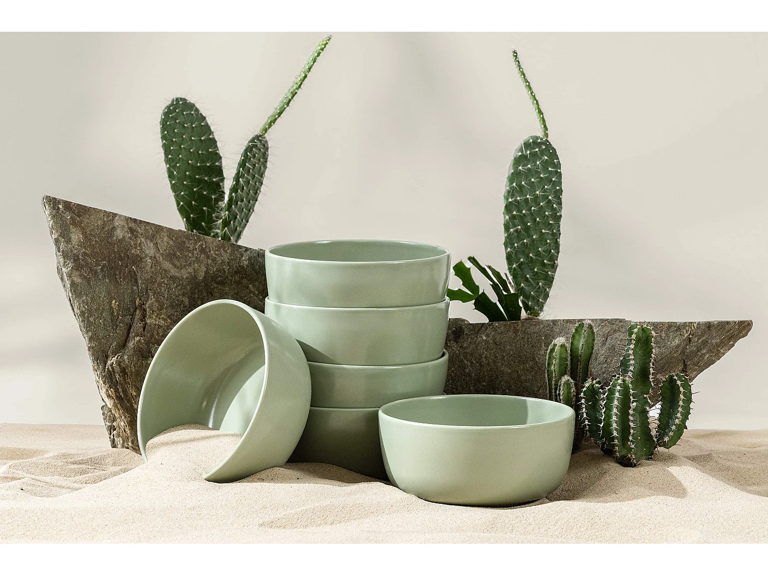 Schüssel-Set 6 Personen 6-tlg - Matt Pistazienfarben - VICTO