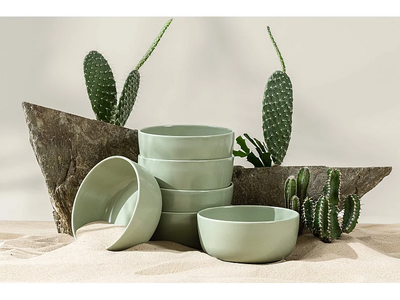 Schüssel-Set 6 Personen 6-tlg - Matt Pistazienfarben - VICTO