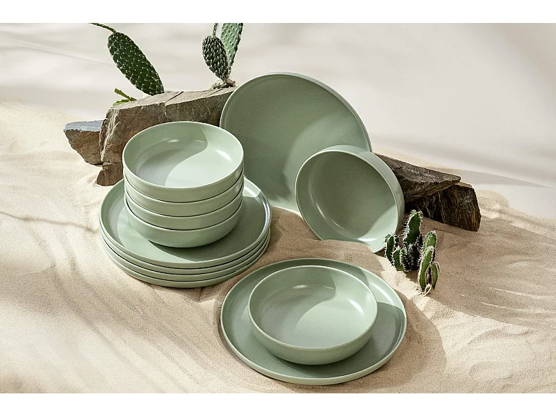 Tafelservice 6 Personen 12-tlg - Matt Pistazienfarben - VICTO