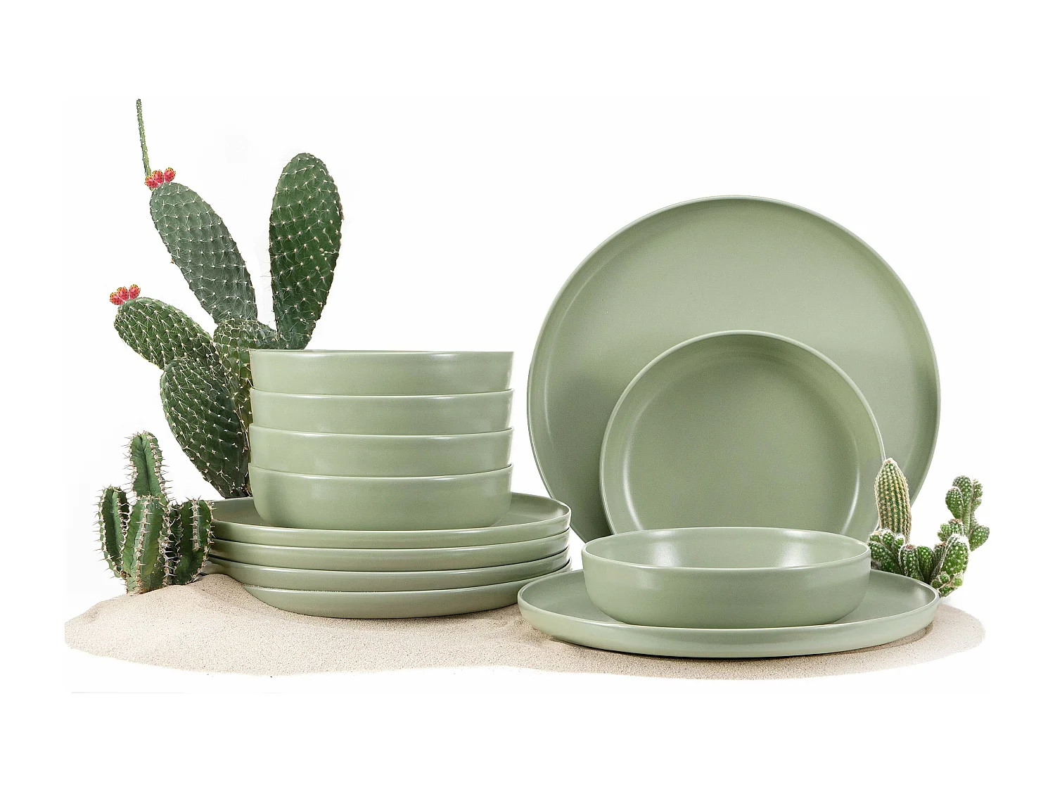 Tafelservice 6 Personen 12-tlg - Matt Pistazienfarben - VICTO