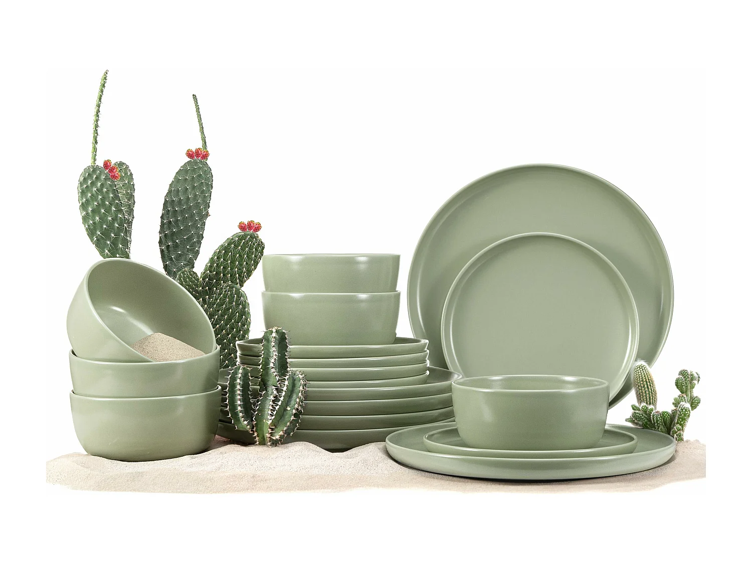 Tafelservice und Schüssel 18-tlg - Matt Pistazienfarben - VICTO