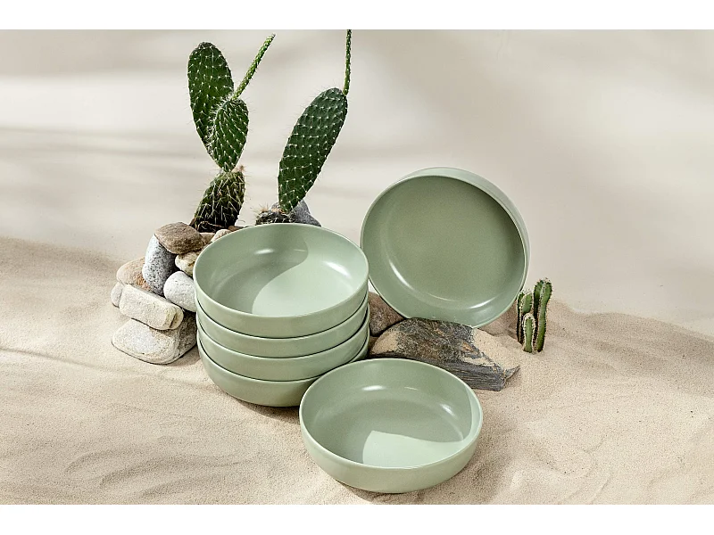 Teller-Set 6-tlg Suppenteller - Matt Pistazienfarben - VICTO