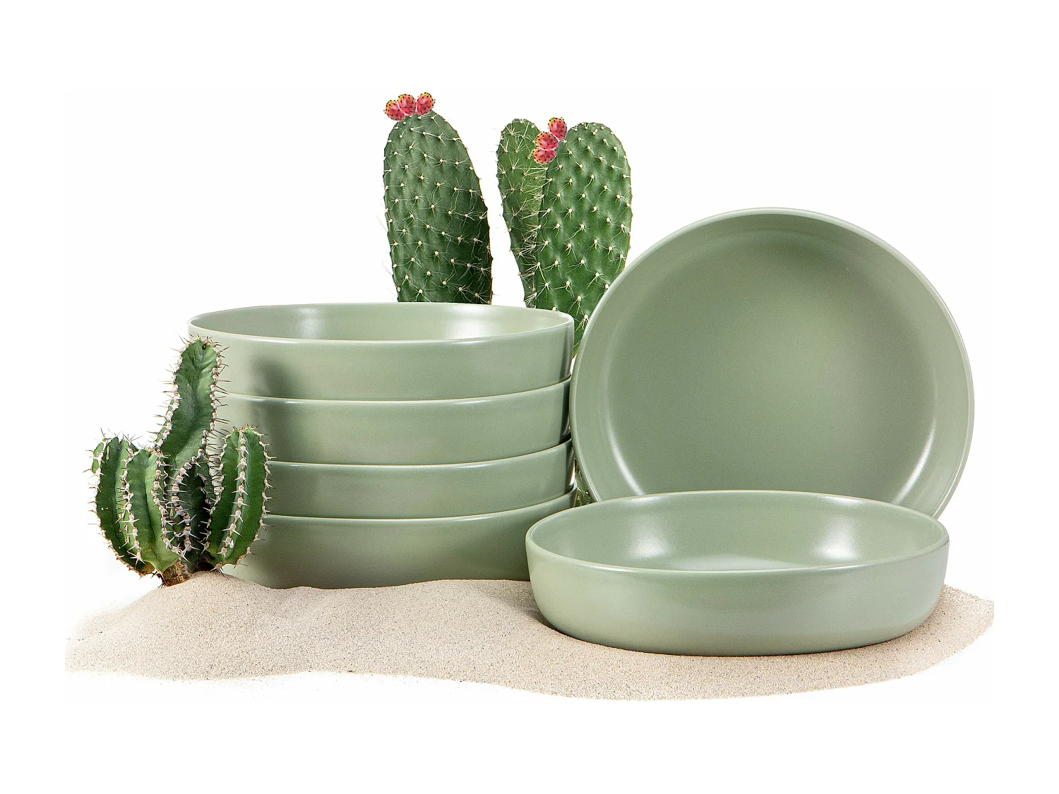 Teller-Set 6-tlg Suppenteller - Matt Pistazienfarben - VICTO