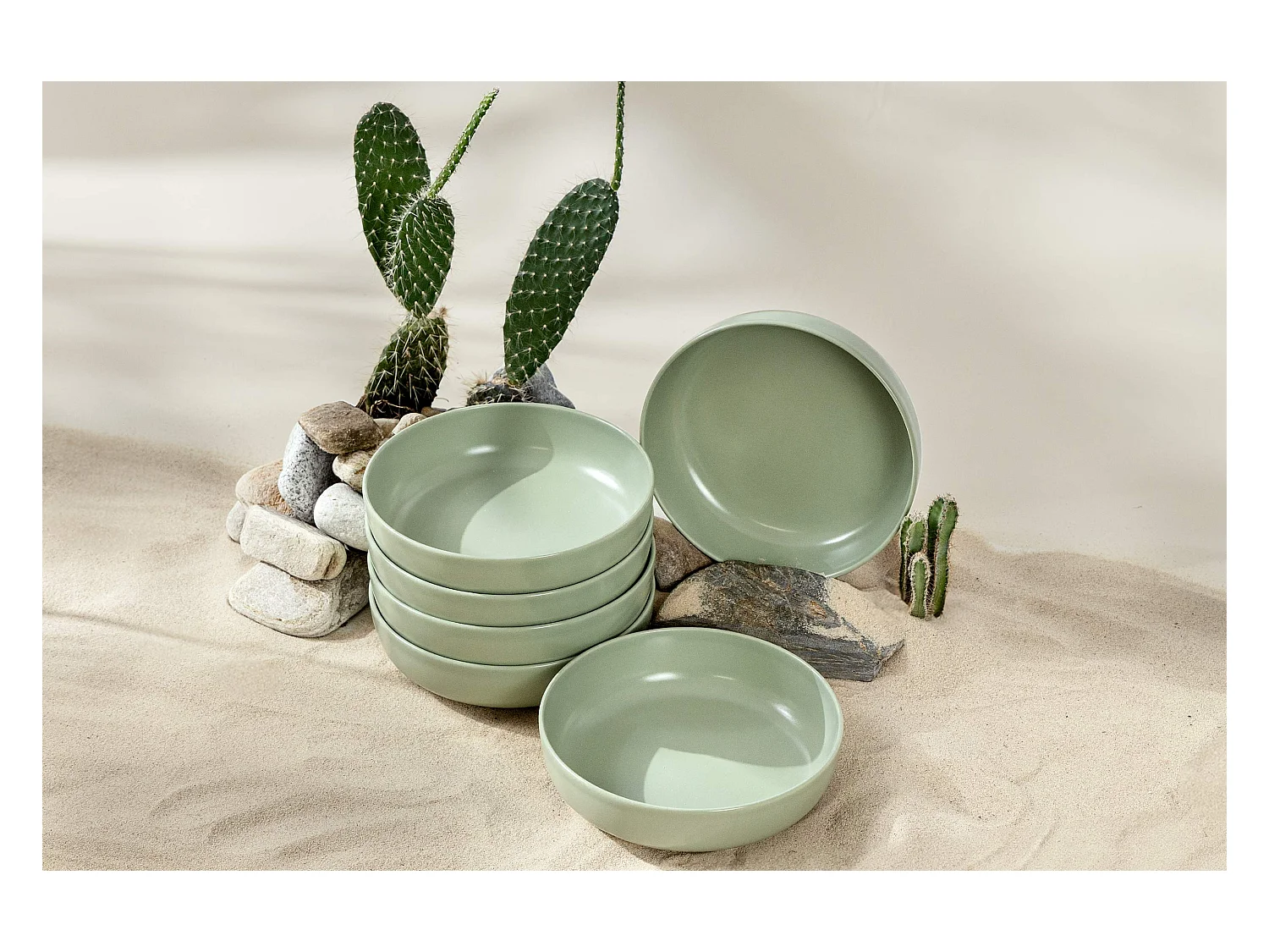 Set de assiettes creuses - 6 personnes 6 pièces - Pistache mat - VICTO