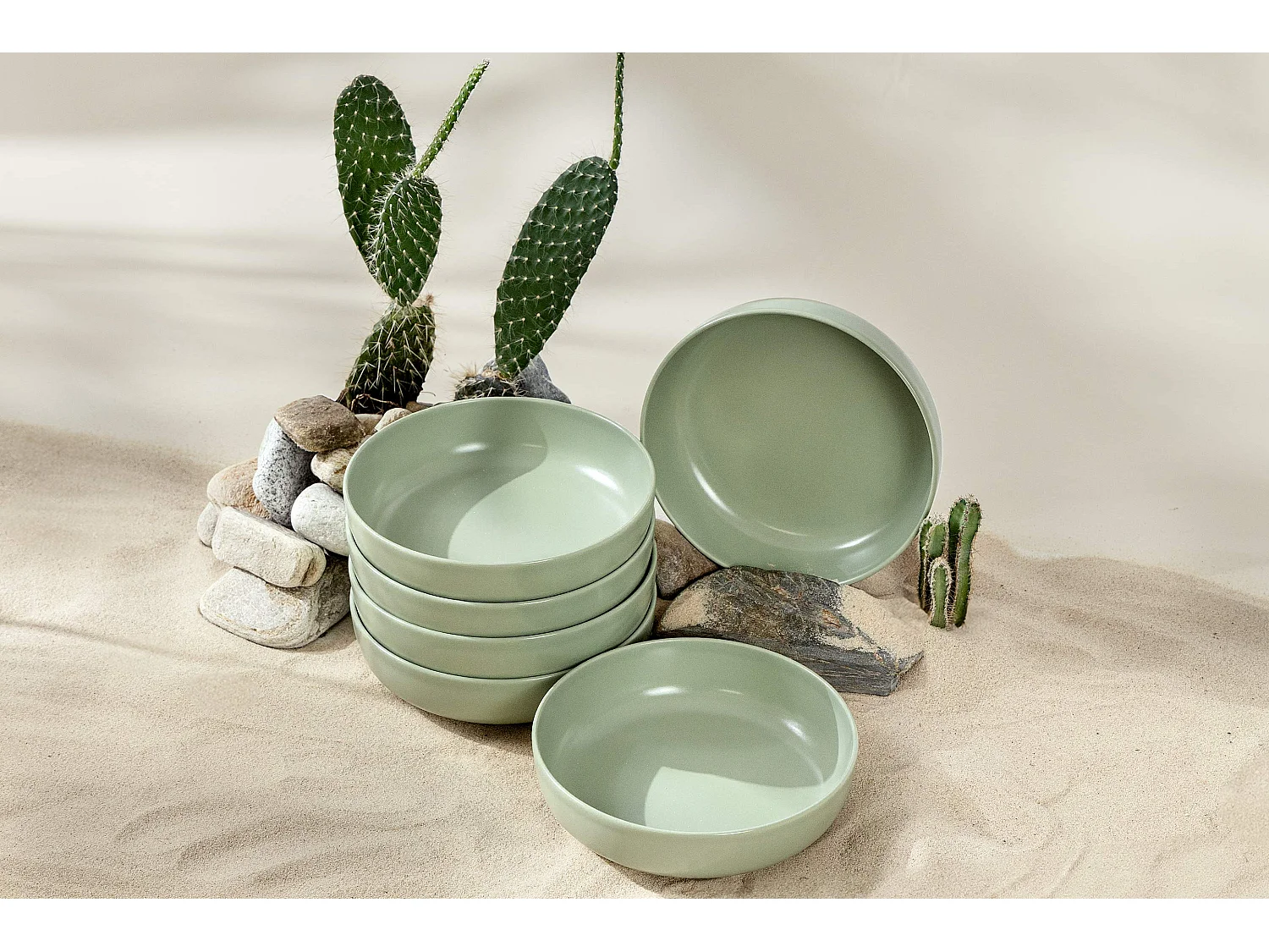 Teller-Set 6-tlg Suppenteller - Matt Pistazienfarben - VICTO