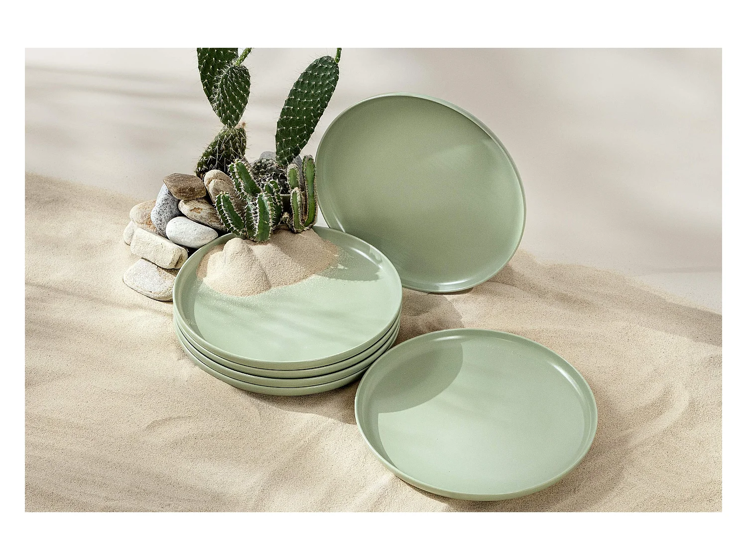 Set de assiete plates 6 personnes 6 pièces - Pistache mat - VICTO