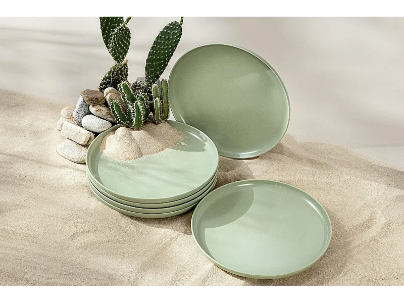 Set de assiete plates 6 personnes 6 pièces - Pistache mat - VICTO