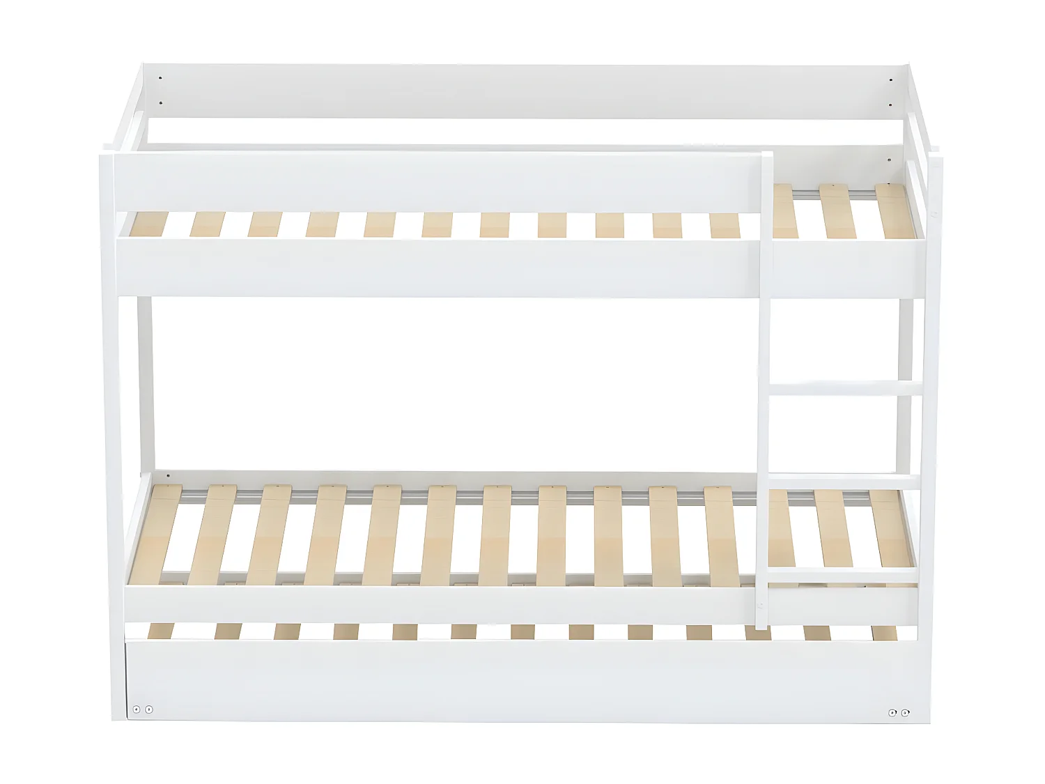Lit superposé avec tiroir lit - 3 x 90 x 190 cm - Bois Pin massif - Blanc - Sommiers inclus - WALLY