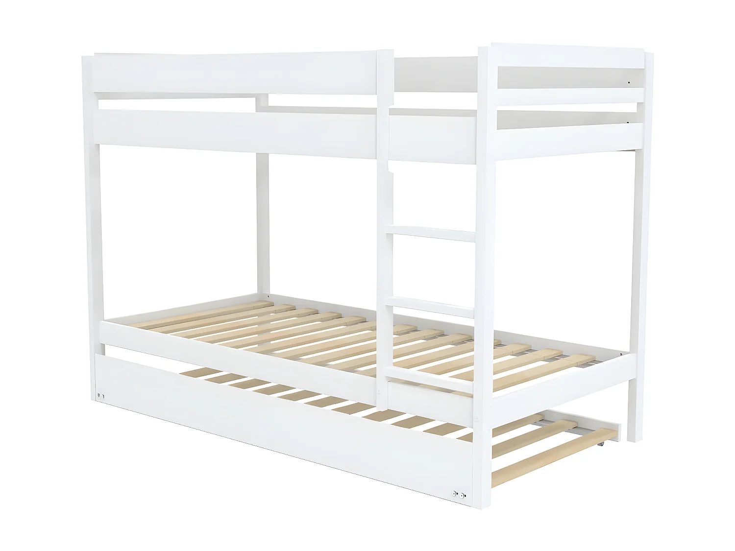 Lit superposé avec tiroir lit - 3 x 90 x 190 cm - Bois Pin massif - Blanc - Sommiers inclus - WALLY