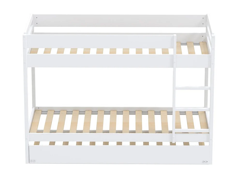 Lit superposé avec tiroir lit - 3 x 90 x 190 cm - Bois Pin massif - Blanc - Sommiers inclus - WALLY