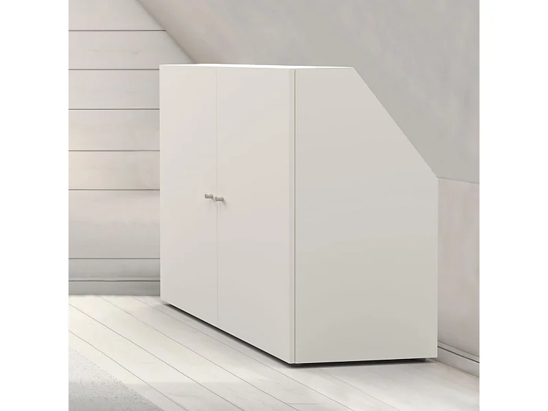 Meuble de rangement sous pente 2 portes CALI Blanc - H. 100 x L. 100 x P. 51.8 cm