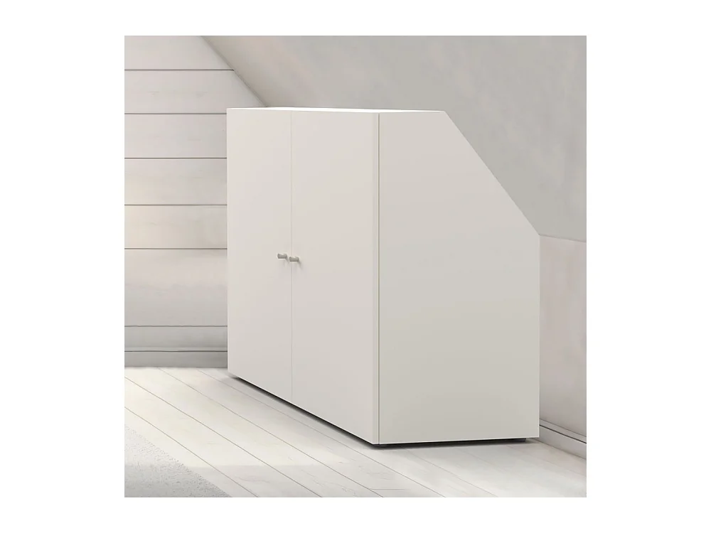 Meuble de rangement sous pente 2 portes CALI Blanc - H. 100 x L. 100 x P. 51.8 cm