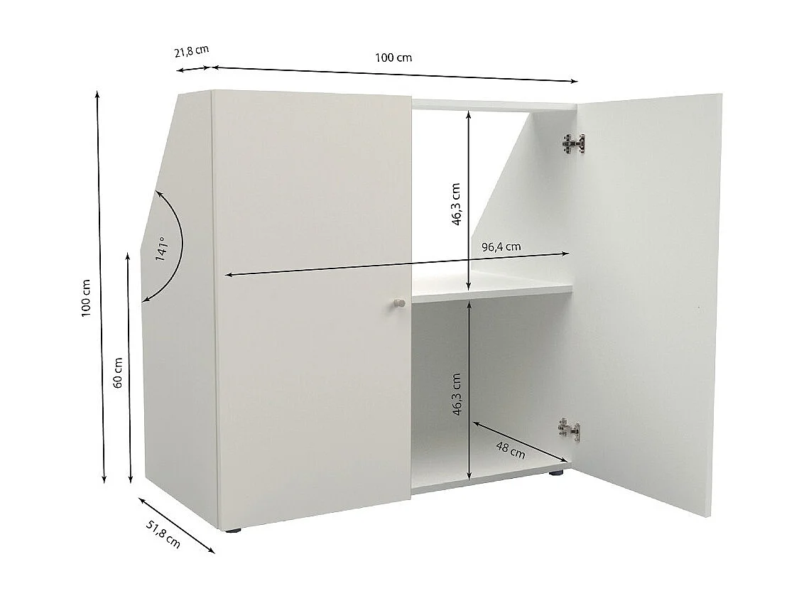 Meuble de rangement sous pente 2 portes CALI Blanc - H. 100 x L. 100 x P. 51.8 cm