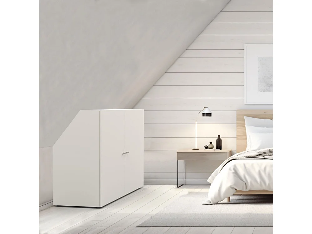 Meuble de rangement sous pente 2 portes CALI Blanc - H. 100 x L. 100 x P. 51.8 cm