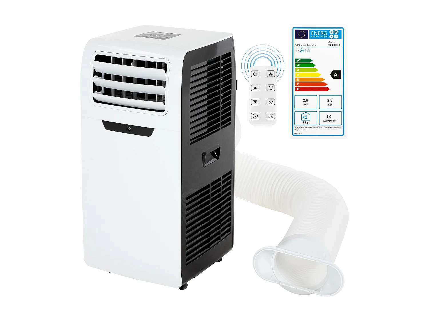 Climatiseur mobile 9000 BTU ventilateur refroidisseur 4en1 +  tuyau d'évacuation