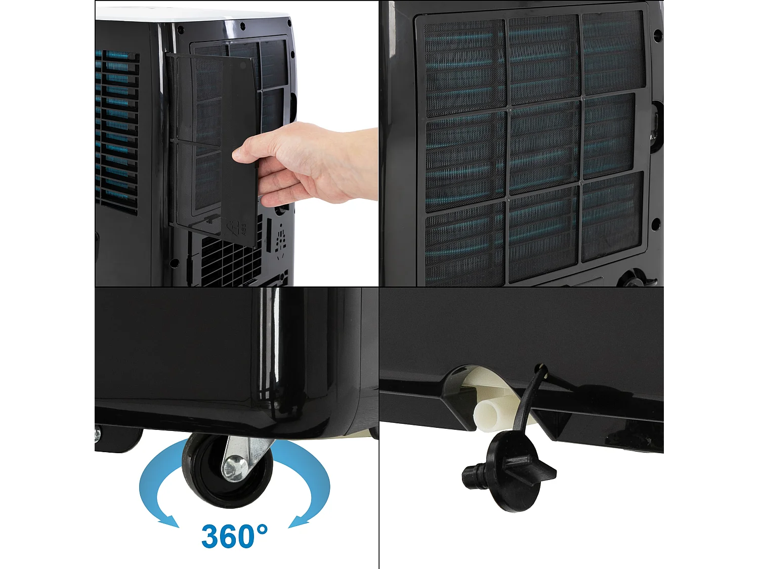 Climatiseur mobile 9000 BTU ventilateur refroidisseur 4en1 +  tuyau d'évacuation