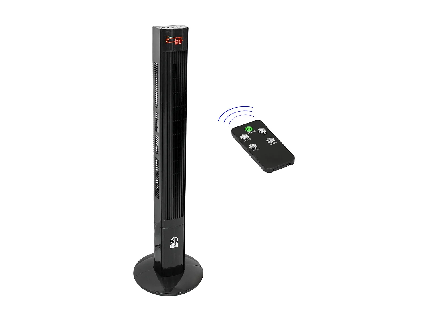 Ventilateur colonne tour oscillant sur pied 116cm piédestal noir +télécomande