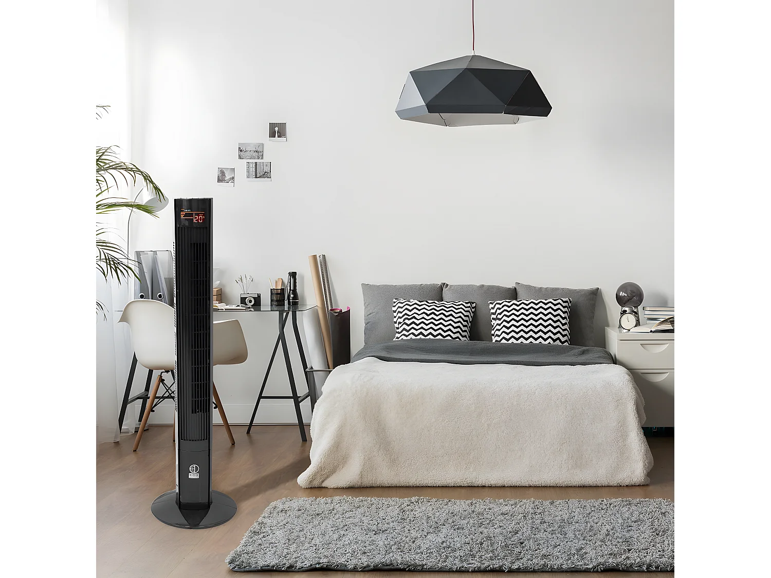 Ventilateur colonne tour oscillant sur pied 116cm piédestal noir +télécomande