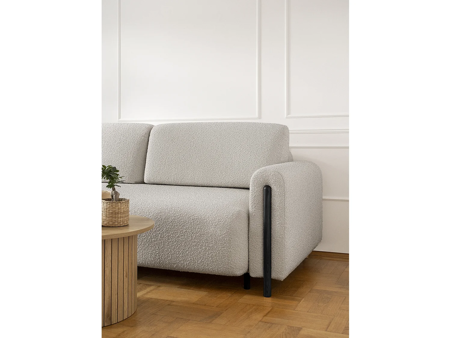 Moderne 4-zitsbank in lusstof en zwarte houten poten Dova 244 cm-Kleur Licht beige