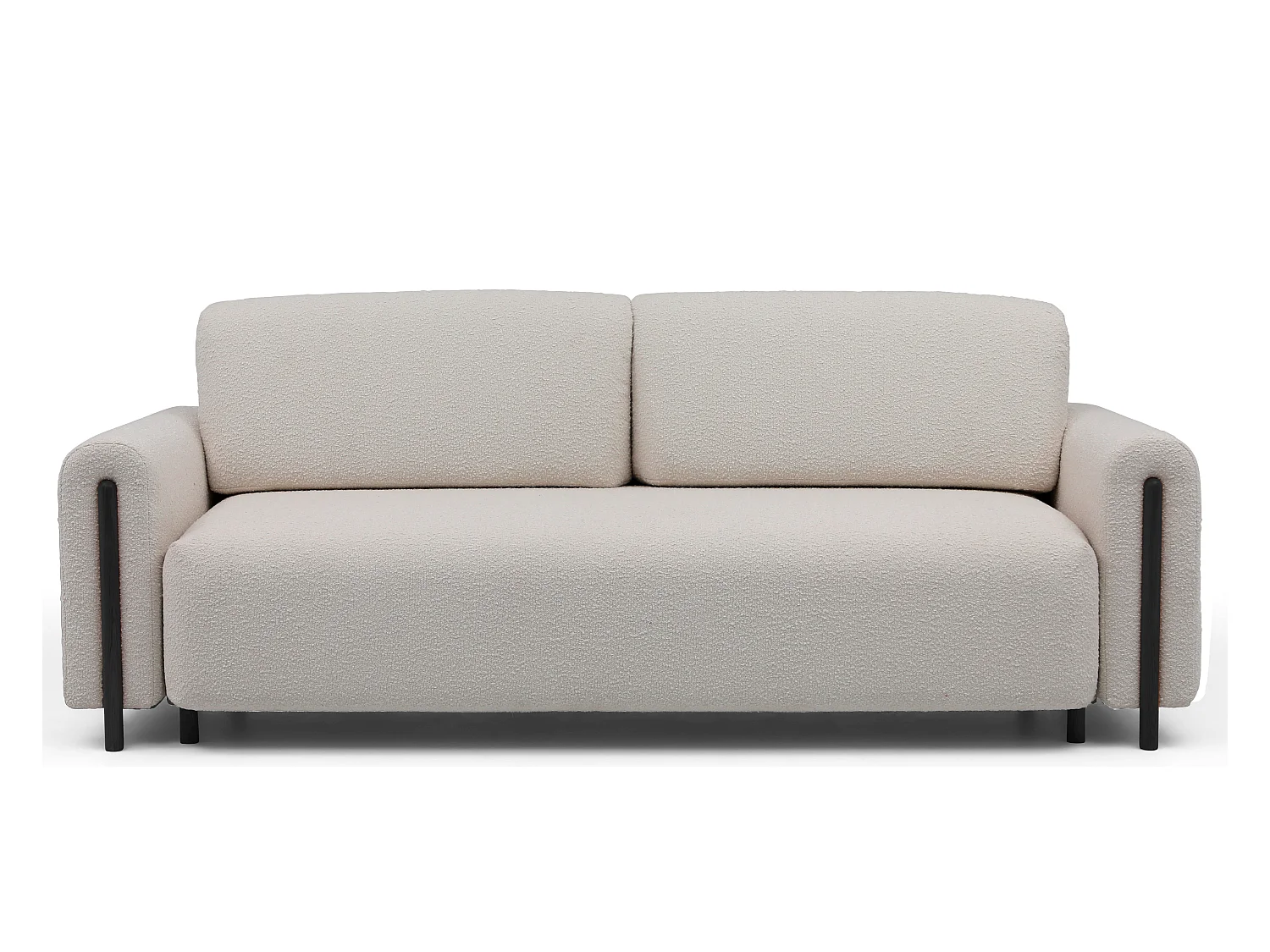 Canapé convertible en tissu bouclette DOVA - Pieds bois massif noir-Beige clair